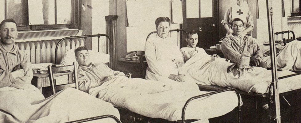 Private Chesley Green (shown on left) recovering in England, circa 1918