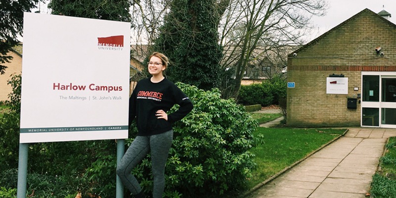 Commerce student Nicole Noseworthy at Memorial's campus in Harlow, U.K.