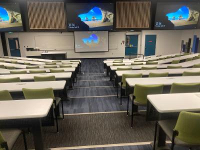 photo of a traditional lecture classroom taken from the back of the room
