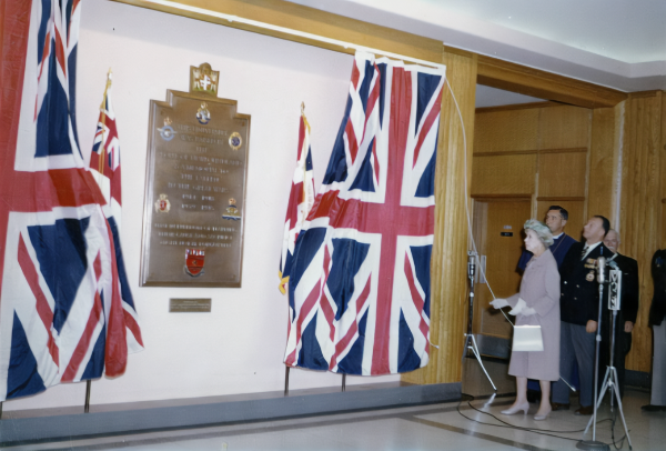 Princess Mary unveils the War Memorial Plaque in the main foyer of the Arts and Administration Building in 1964