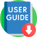 A logo with the an image of a user guide and a download arrow